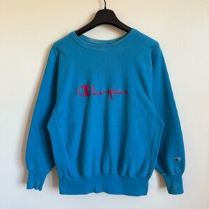 Champion Reverse Weave Vintage Crewneck Blue Embroidered Logo Size L